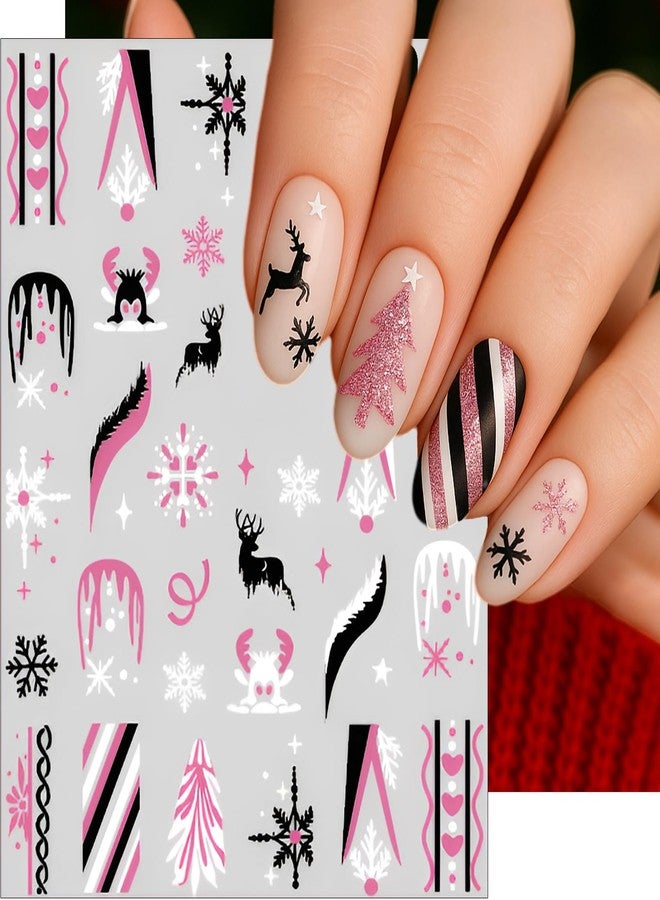 winthrop 6 Sheet Christmas Nail Stickers Pink Snowflake Tree Reindeer Nail Decals – Cute 3D Self-Adhesive Winter Nail Art Decorations for Women Girls Holiday Manicure - Image 5